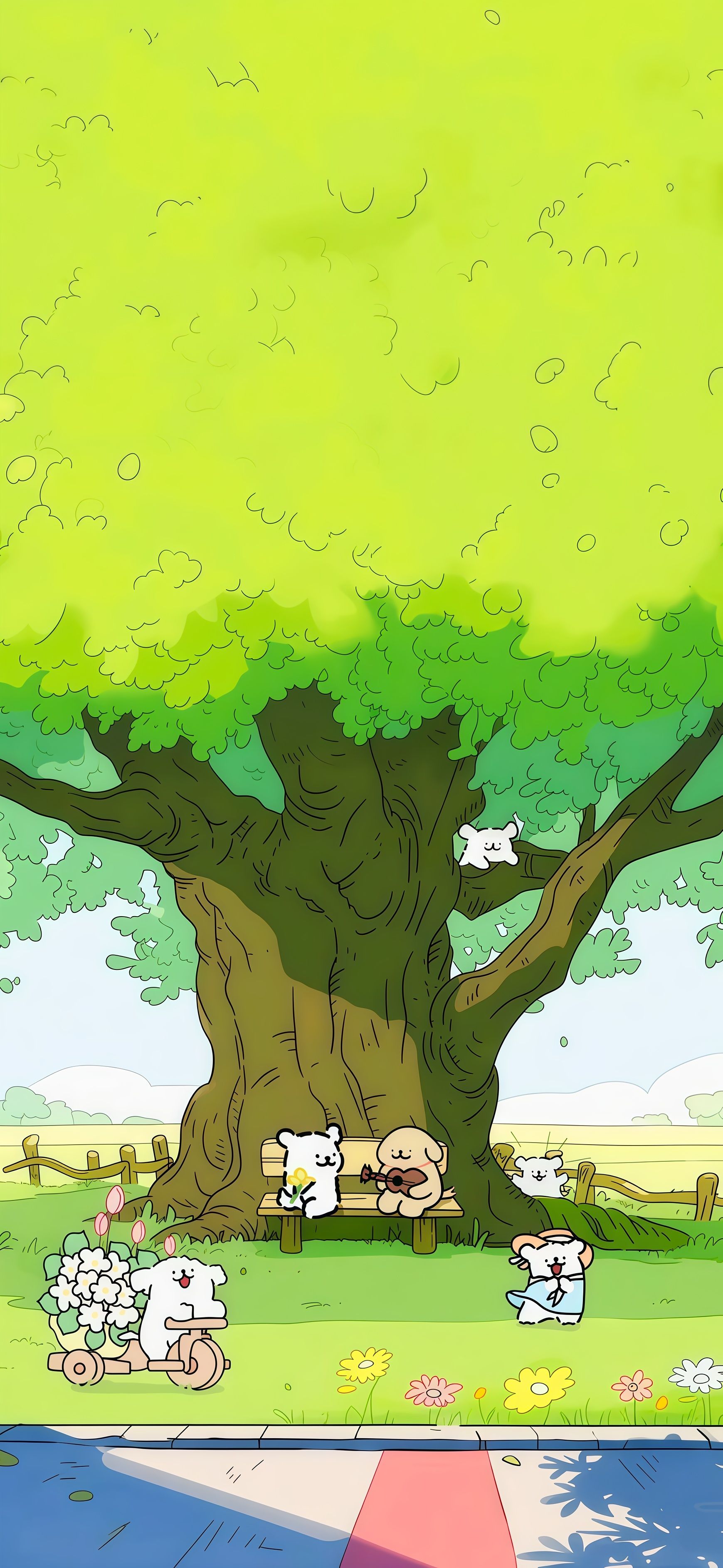Whimsical Large Tree Cartoon Wallpaper