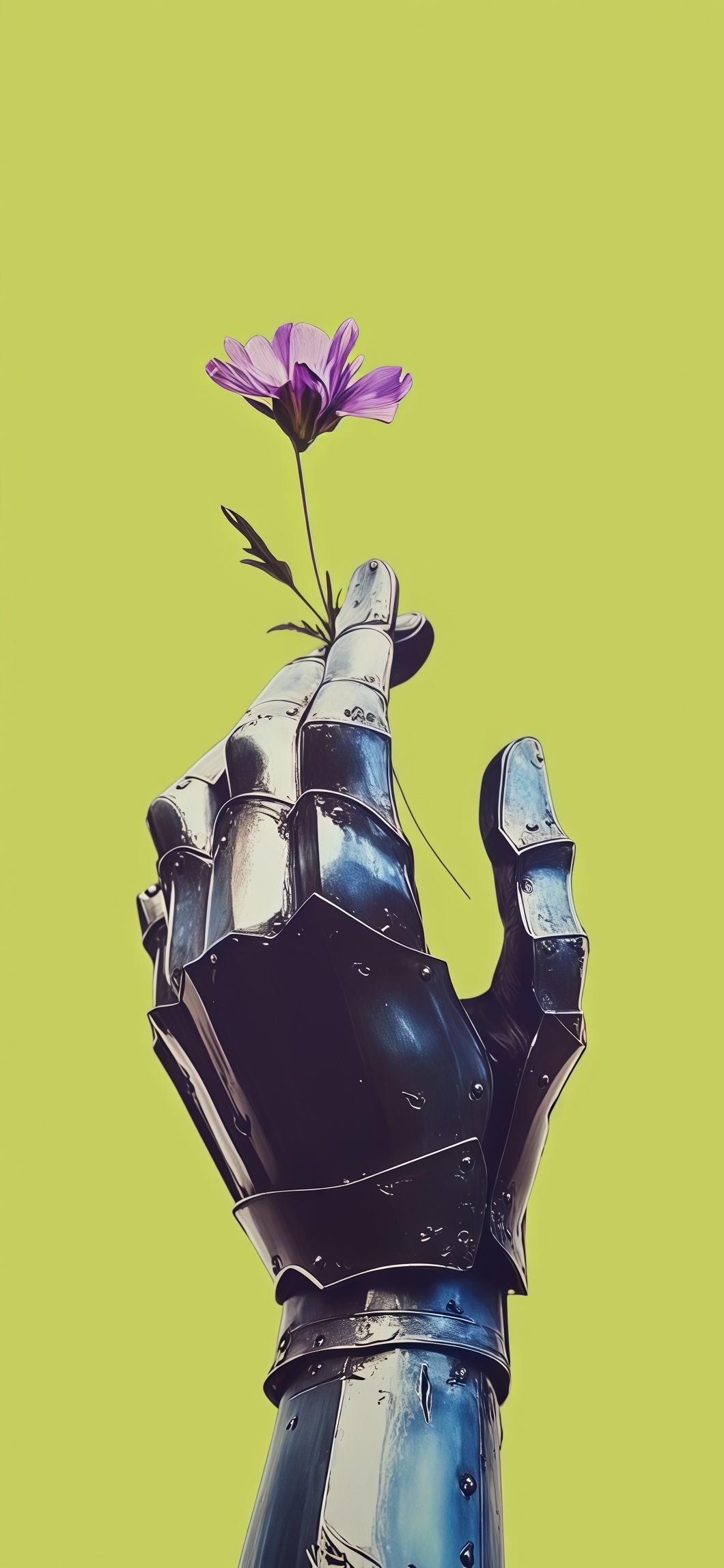 Armored Gauntlet Holding Purple Flower Wallpaper
