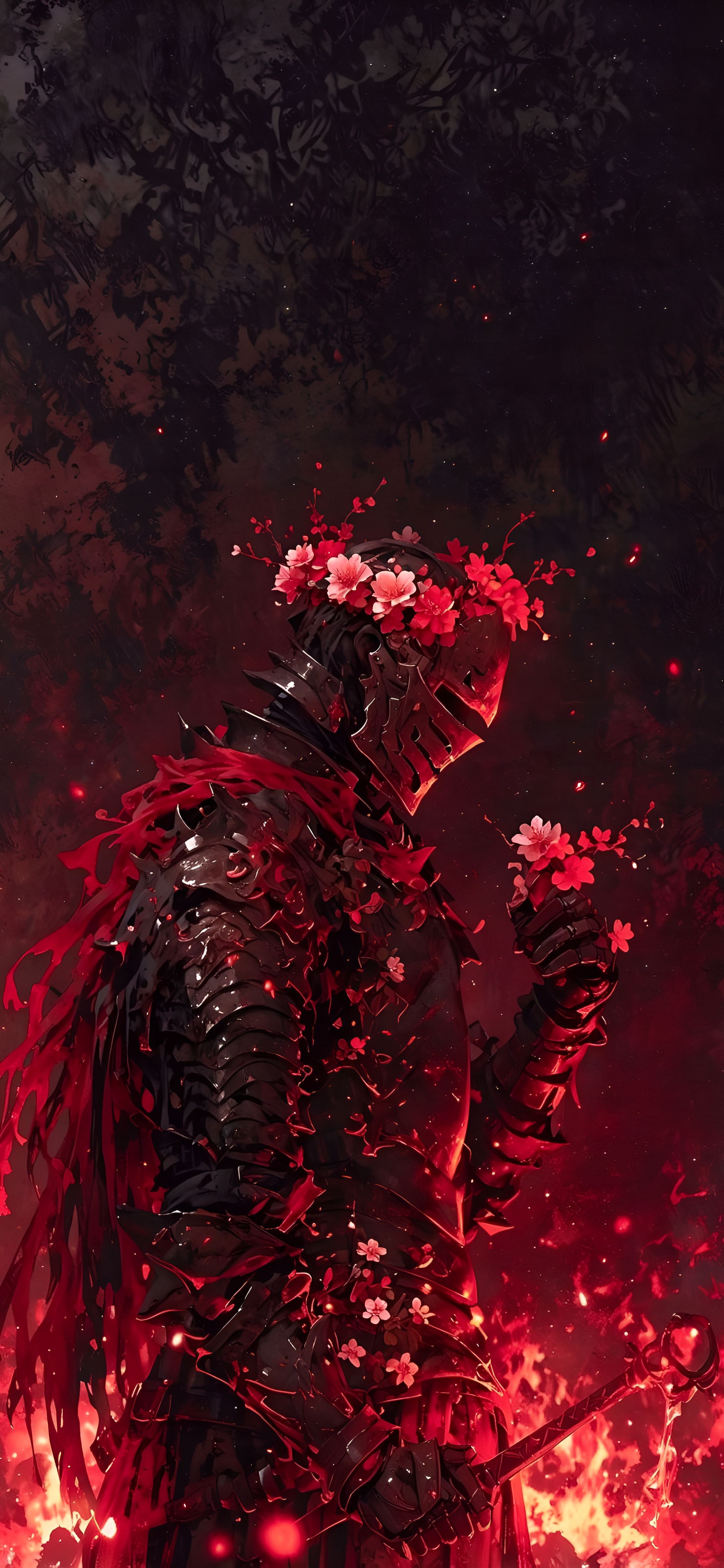 Crimson Cherry Blossom Knight Wallpaper