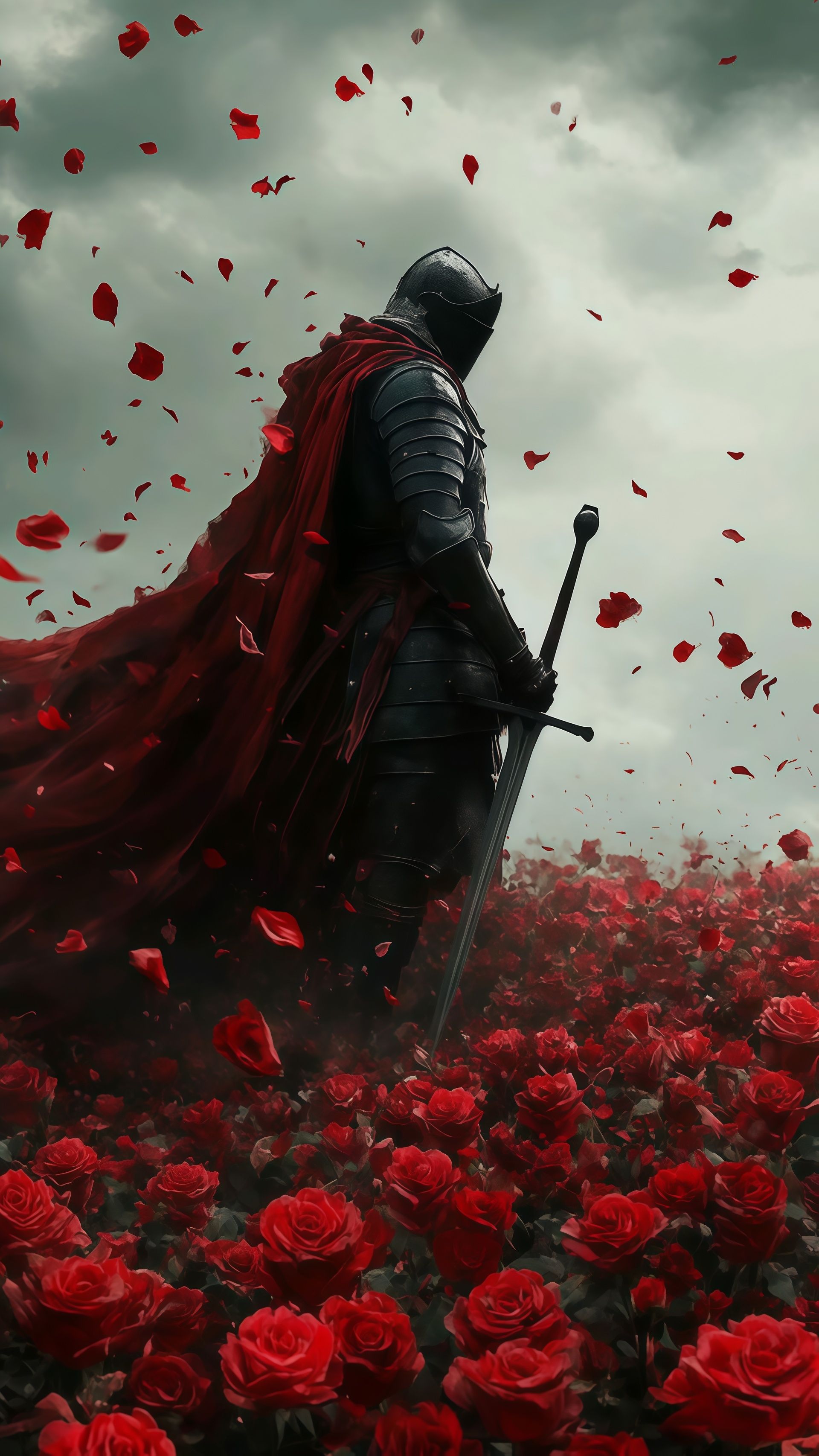 Dark Knight in Red Rose Field Live Wallpaper