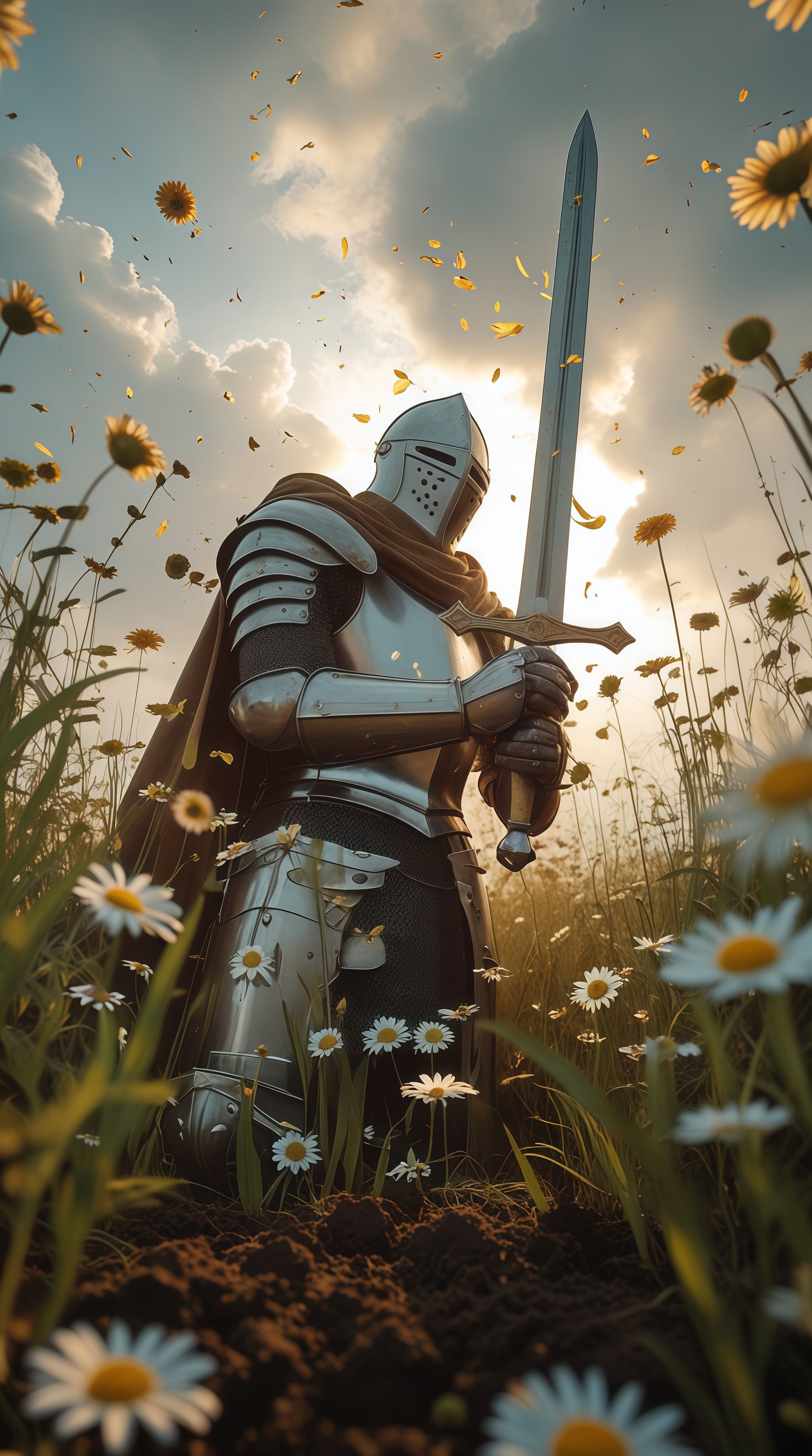 Knight Praying with Sword Wallpaper