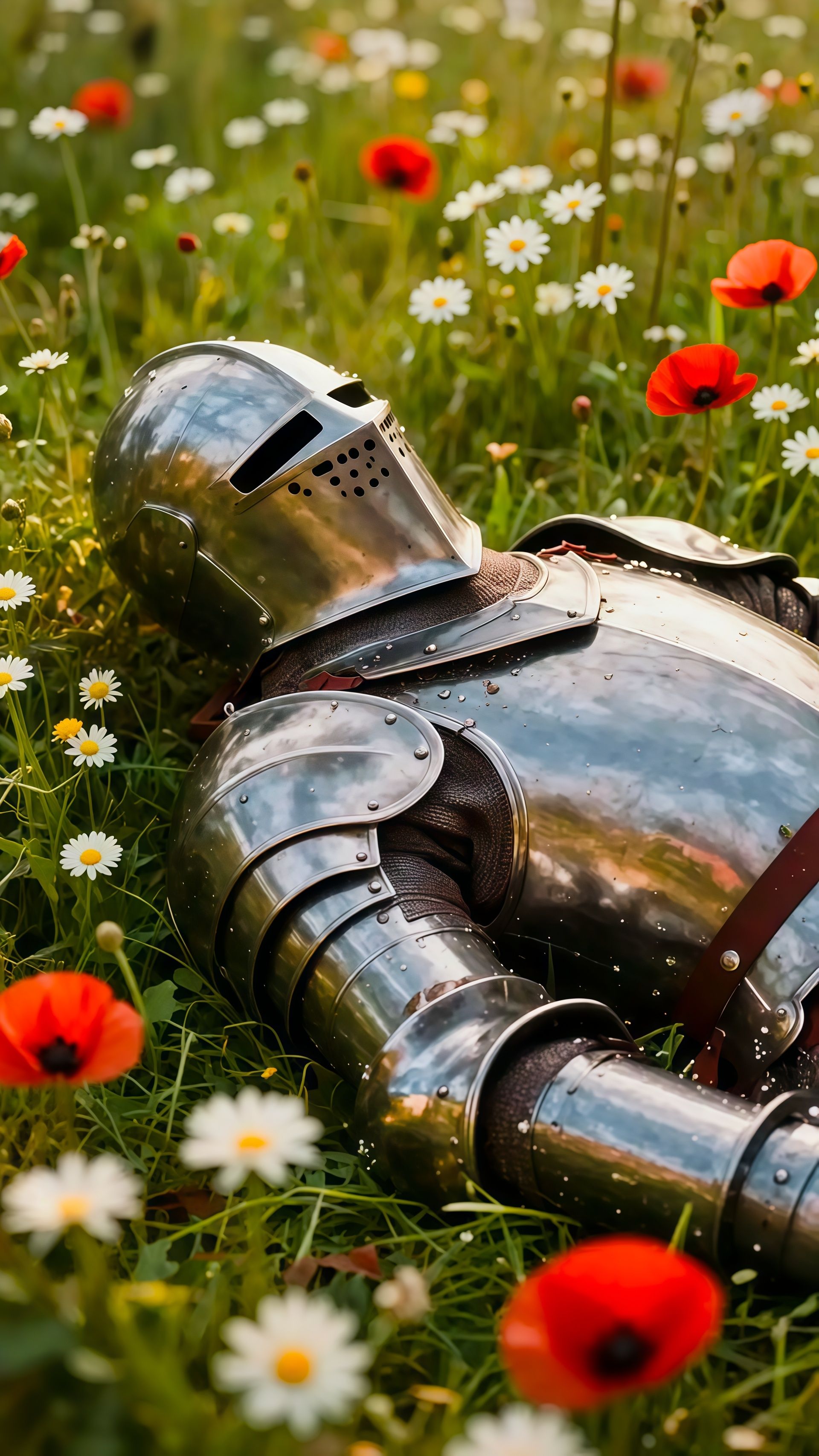 Knight Resting in Daisy Field Wallpaper