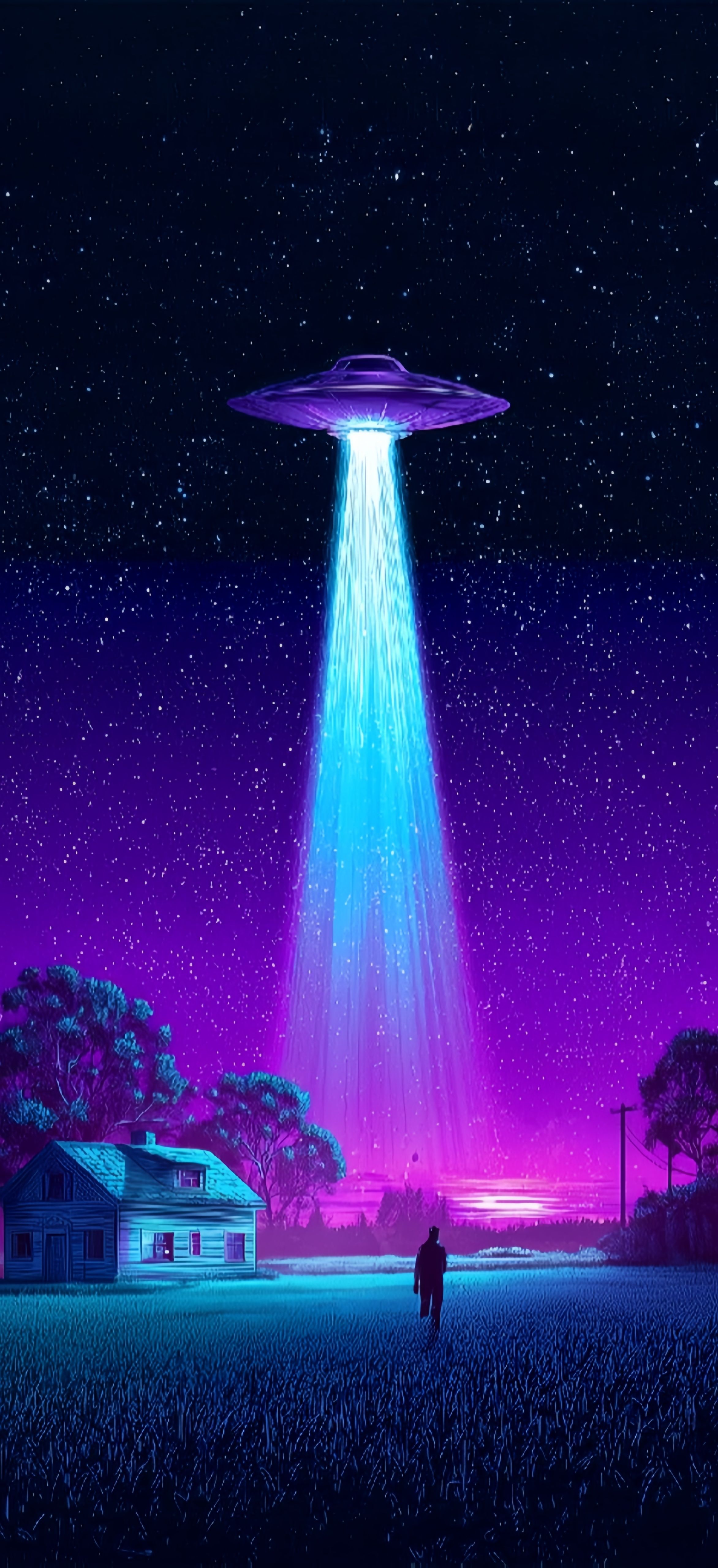 Retro UFO Abduction Wallpaper