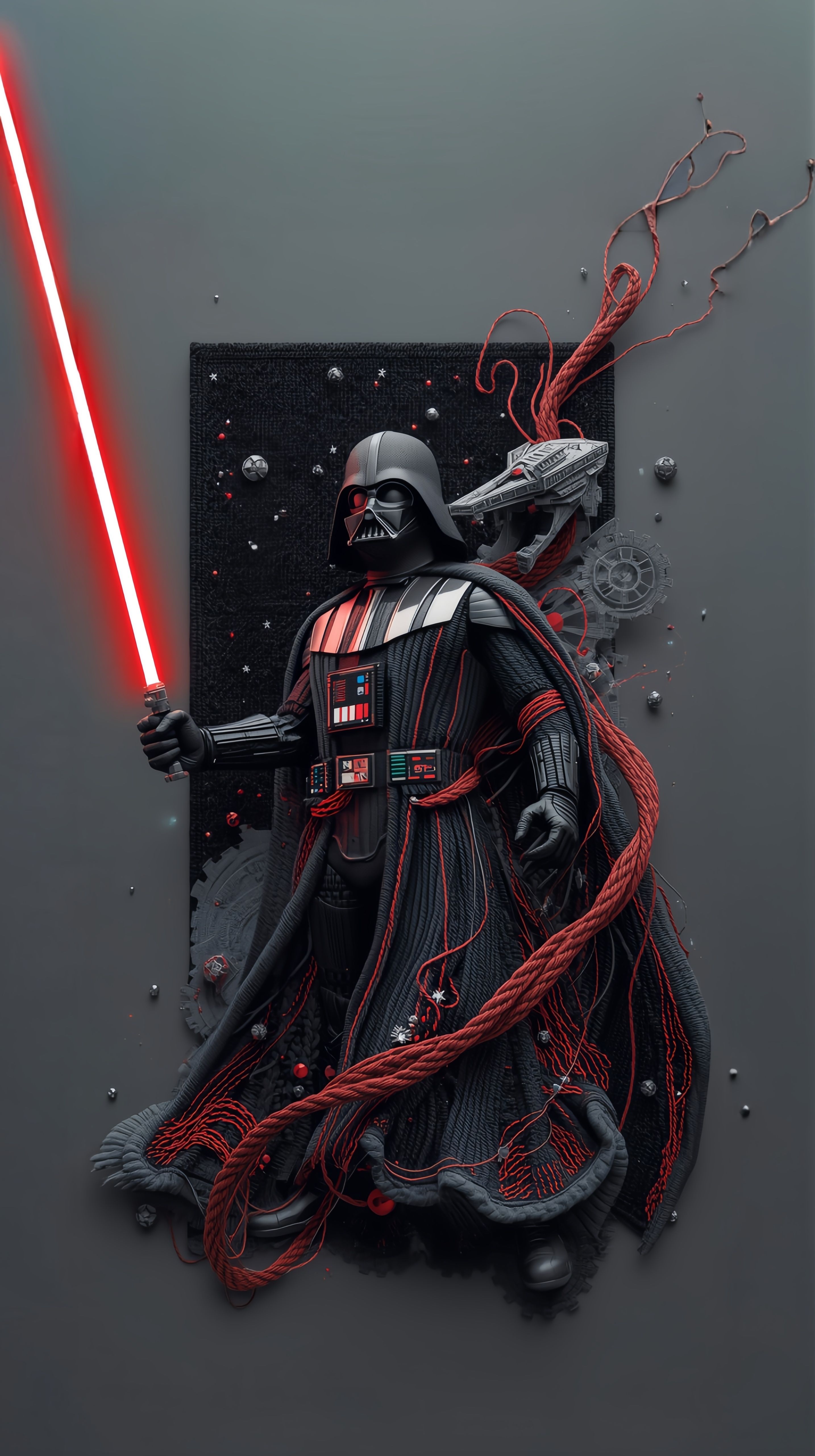 Ominous Darth Vader Red Wire Outline Star Wars Wallpaper