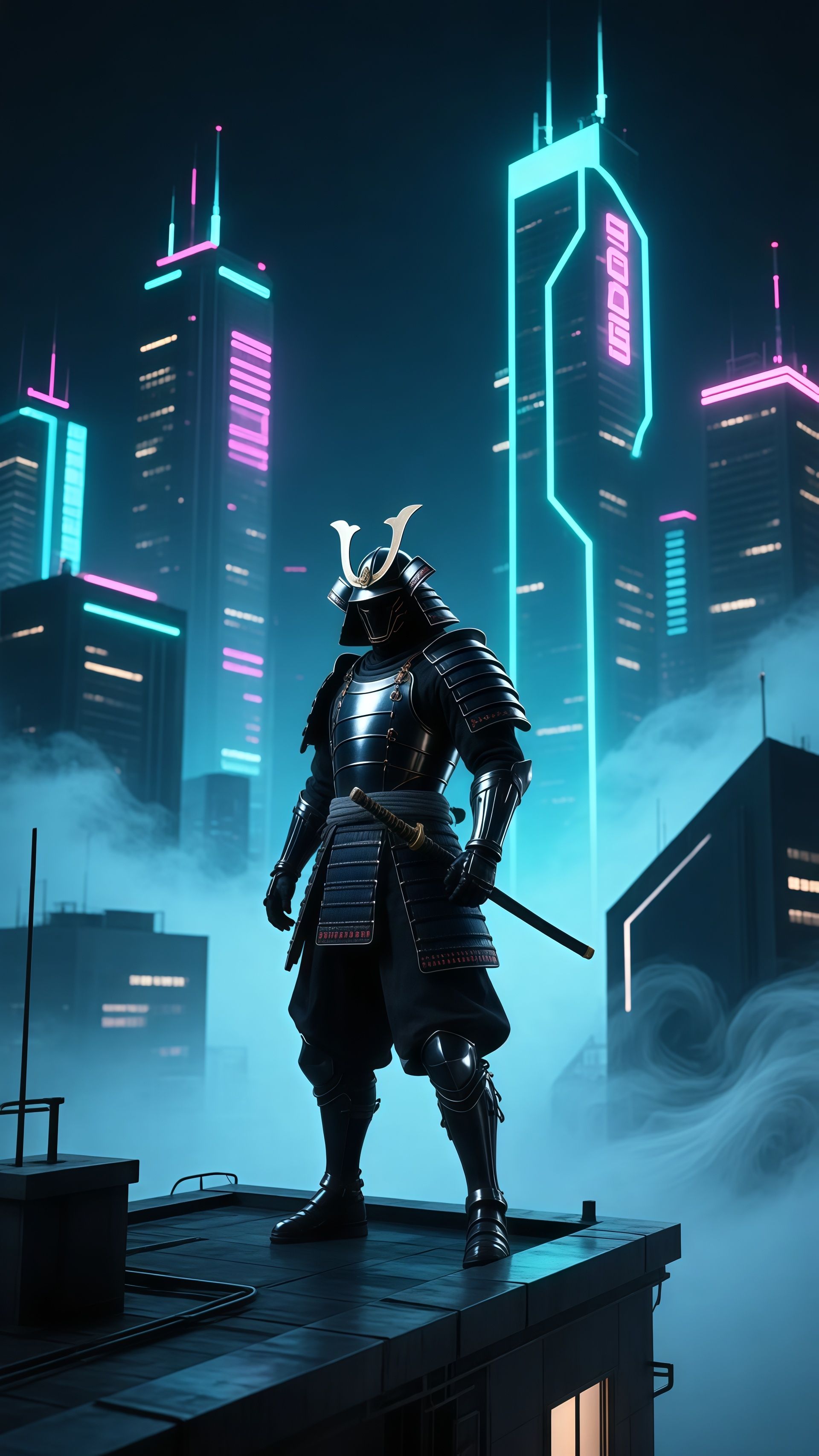 Cyberpunk Samurai Warrior City Lights Wallpaper